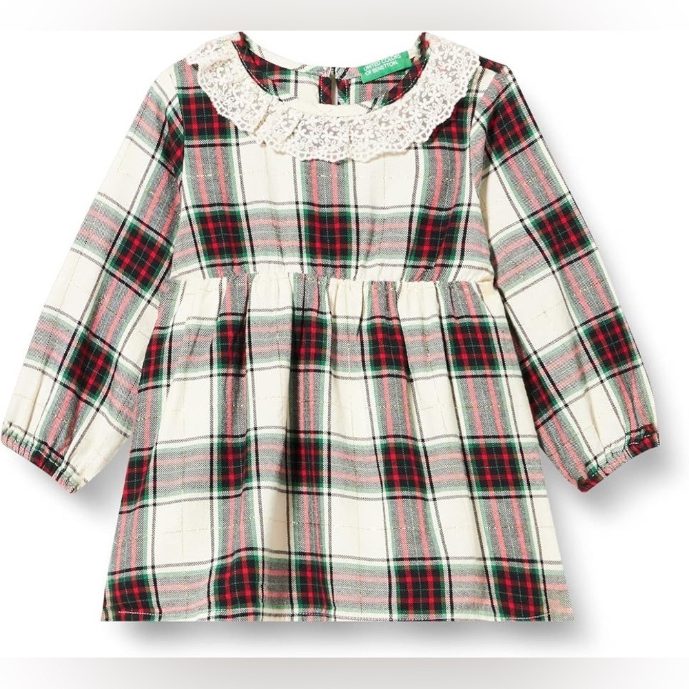 United Colors of Benetton Plaid Dress with Lace Detail y.